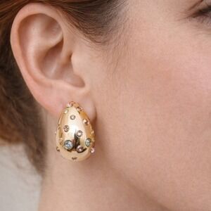 Gold 18K Plated  Half-Dome earrings boho Chunky Rhinestone Statement Jewelry